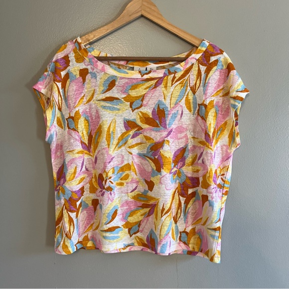 Joie Women’s Short Sleeve Colorful Floral 100% Linen Comfy Casual Boxy Top S - Picture 7 of 13